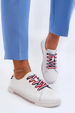Buty damskie Vinceza Trampki Damskie Niskie*Damskie Skórzane Tenisówki Białe Litzy