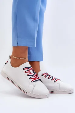 Buty damskie Vinceza Trampki Damskie Niskie*Damskie Skórzane Tenisówki Białe Litzy