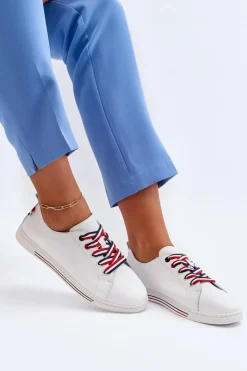 Buty damskie Vinceza Trampki Damskie Niskie*Damskie Skórzane Tenisówki Białe Litzy