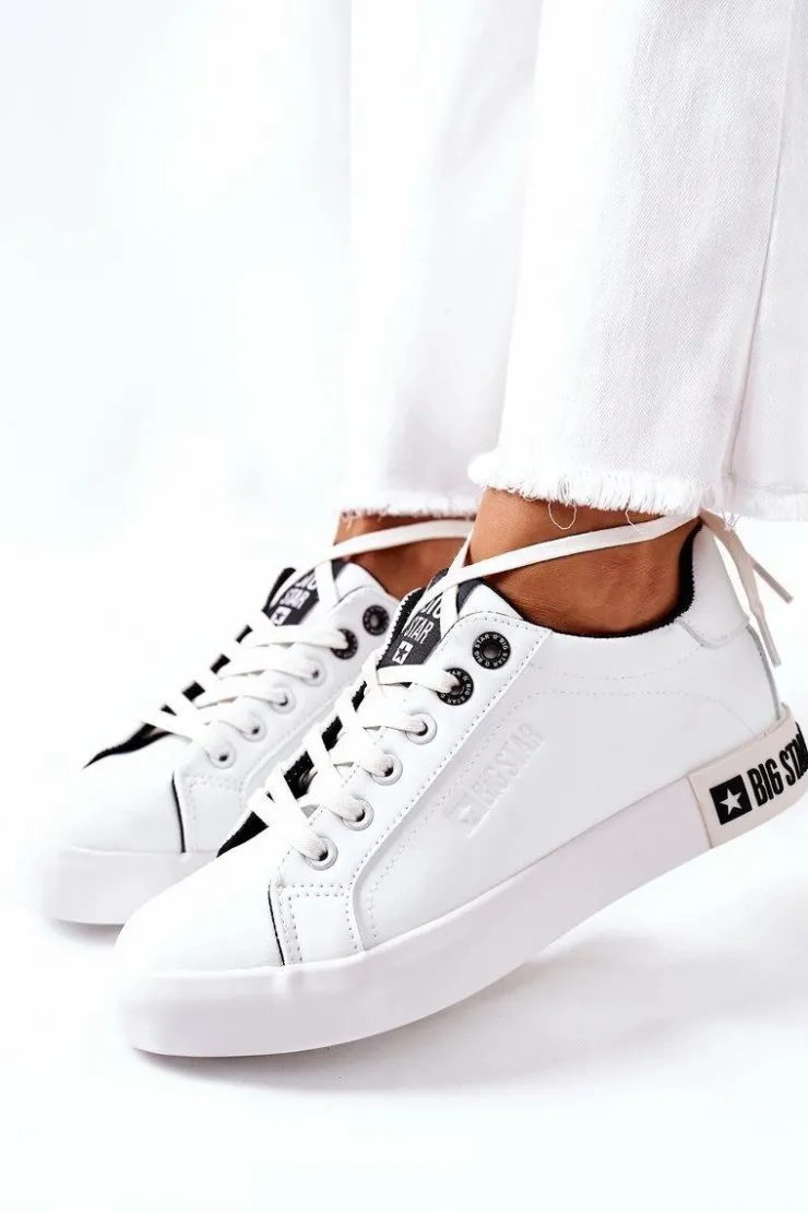 Big Star Shoes Trampki Damskie Big Star|Trampki Damskie Niskie*Damskie Skórzane Tenisówki BIG STAR II274031 Biało-Czarne