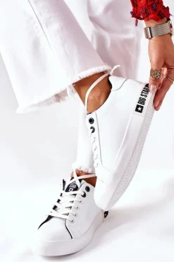 Big Star Shoes Trampki Damskie Big Star|Trampki Damskie Niskie*Damskie Skórzane Tenisówki BIG STAR II274031 Biało-Czarne