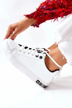 Big Star Shoes Trampki Damskie Big Star|Trampki Damskie Niskie*Damskie Skórzane Tenisówki BIG STAR II274031 Biało-Czarne