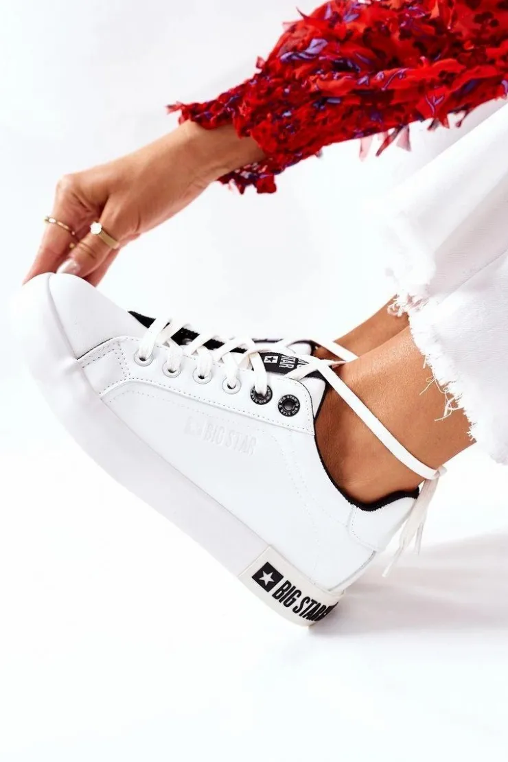 Big Star Shoes Trampki Damskie Big Star|Trampki Damskie Niskie*Damskie Skórzane Tenisówki BIG STAR II274031 Biało-Czarne