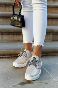 Damskie Damskie buty S.Barski Damskie Skórzane Tenisówki Z Ozdobą Metaliczny Róż Carrey