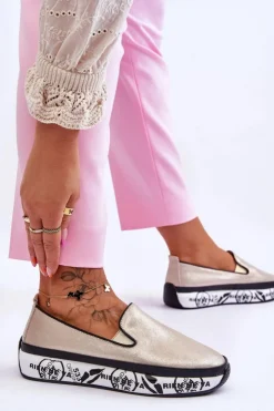 Damskie Damskie buty S.Barski Damskie Skórzane Tenisówki Slip-On Złote Ottavia