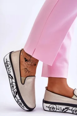 Damskie Damskie buty S.Barski Damskie Skórzane Tenisówki Slip-On Złote Ottavia