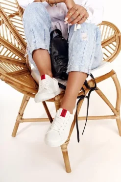 Best Big Star Shoes Damskie Skórzane Tenisówki Z Tasiemką BIG STAR DD274685 Białe Biały