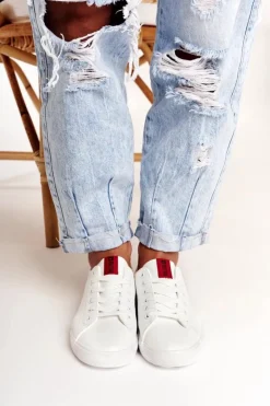 Best Big Star Shoes Damskie Skórzane Tenisówki Z Tasiemką BIG STAR DD274685 Białe Biały