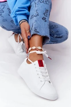 Best Big Star Shoes Damskie Skórzane Tenisówki Z Tasiemką BIG STAR DD274685 Białe Biały