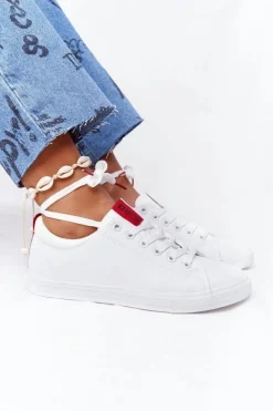 Best Big Star Shoes Damskie Skórzane Tenisówki Z Tasiemką BIG STAR DD274685 Białe Biały