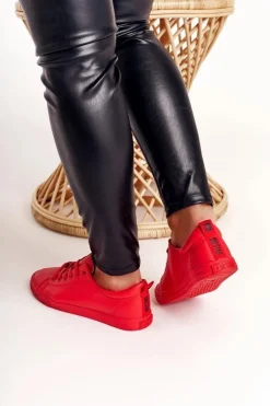 Damskie Big Star Shoes Damskie Skórzane Tenisówki Z Tasiemką BIG STAR DD274686 Czerwone