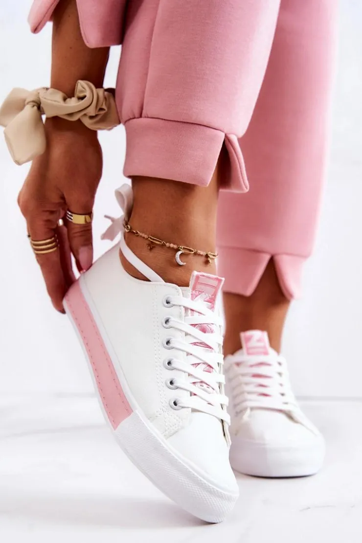 Damskie Boto Damskie Skórzane Tenisówki Biało-Różowe Mikayla