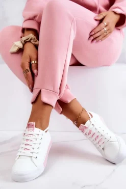 Damskie Boto Damskie Skórzane Tenisówki Biało-Różowe Mikayla