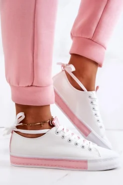 Damskie Boto Damskie Skórzane Tenisówki Biało-Różowe Mikayla