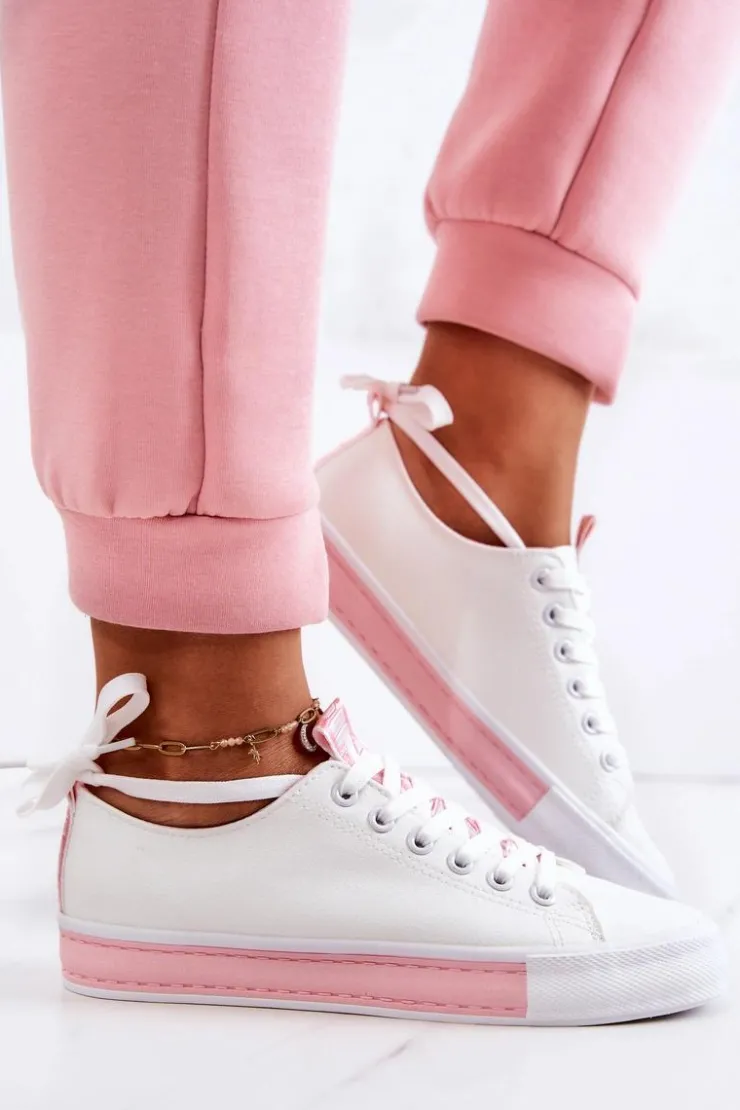 Damskie Boto Damskie Skórzane Tenisówki Biało-Różowe Mikayla