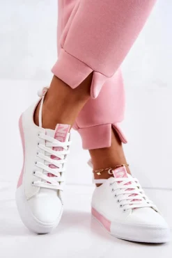 Damskie Boto Damskie Skórzane Tenisówki Biało-Różowe Mikayla