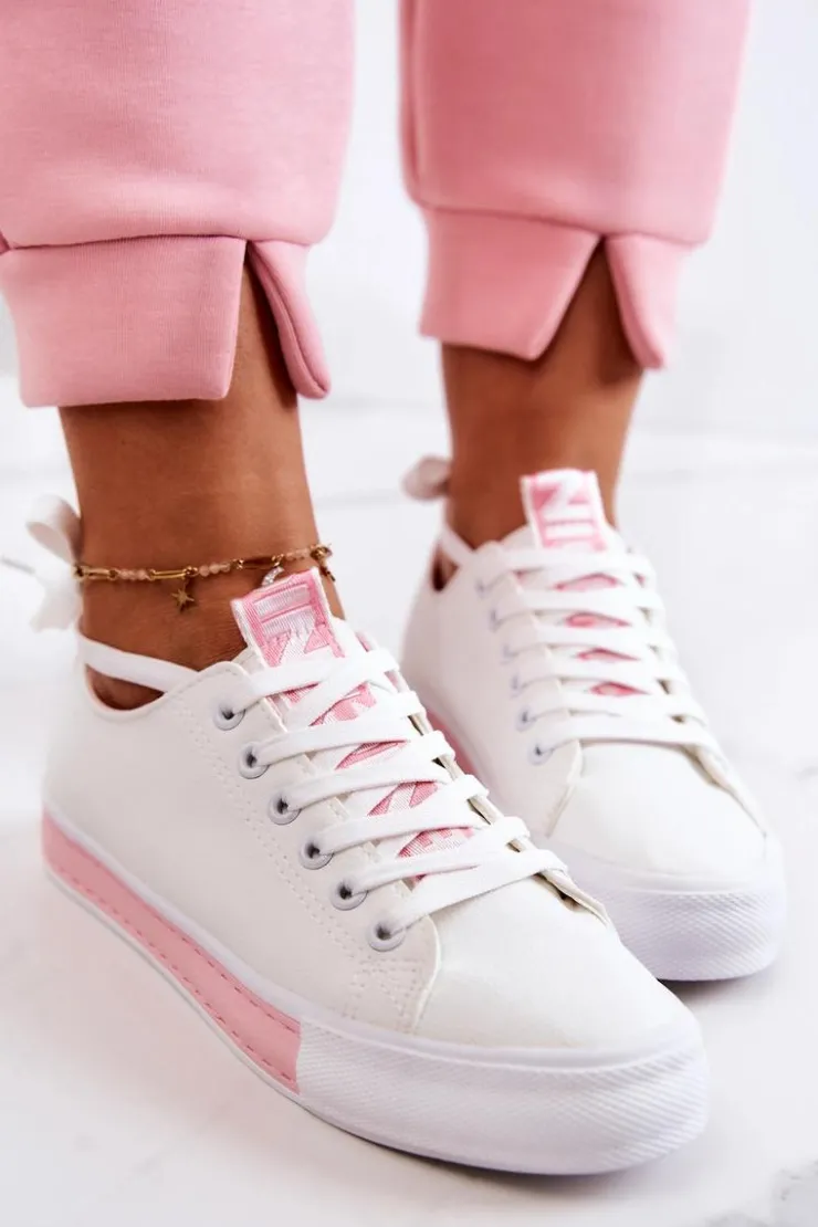 Damskie Boto Damskie Skórzane Tenisówki Biało-Różowe Mikayla