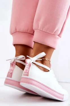 Damskie Boto Damskie Skórzane Tenisówki Biało-Różowe Mikayla