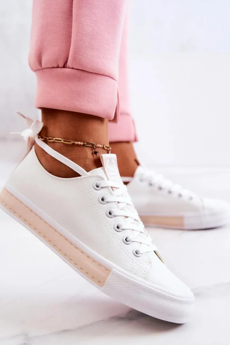 Outlet Boto Damskie Skórzane Tenisówki Biało-Beżowe Mikayla