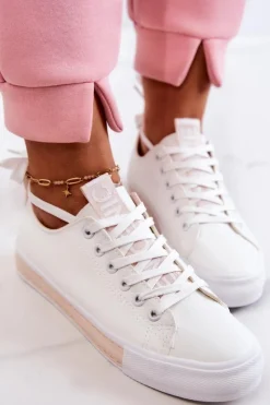 Outlet Boto Damskie Skórzane Tenisówki Biało-Beżowe Mikayla