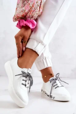 Damskie buty S.Barski Trampki Damskie Niskie*Damskie Skórzane Tenisówki Na Platformie Białe Marien