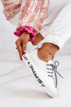 Damskie buty S.Barski Trampki Damskie Niskie*Damskie Skórzane Tenisówki Na Platformie Białe Marien