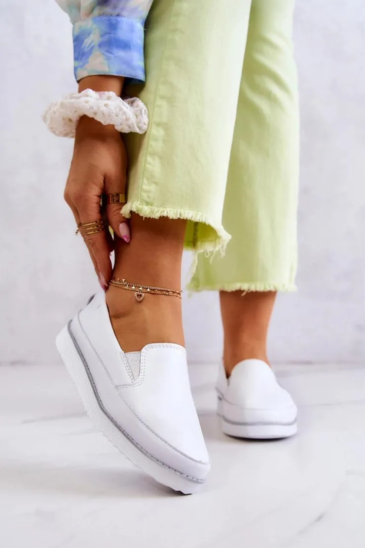 Damskie buty S.Barski Damskie Skórzane Tenisówki Slip-On S.Barski Białe