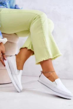 Damskie buty S.Barski Damskie Skórzane Tenisówki Slip-On S.Barski Białe