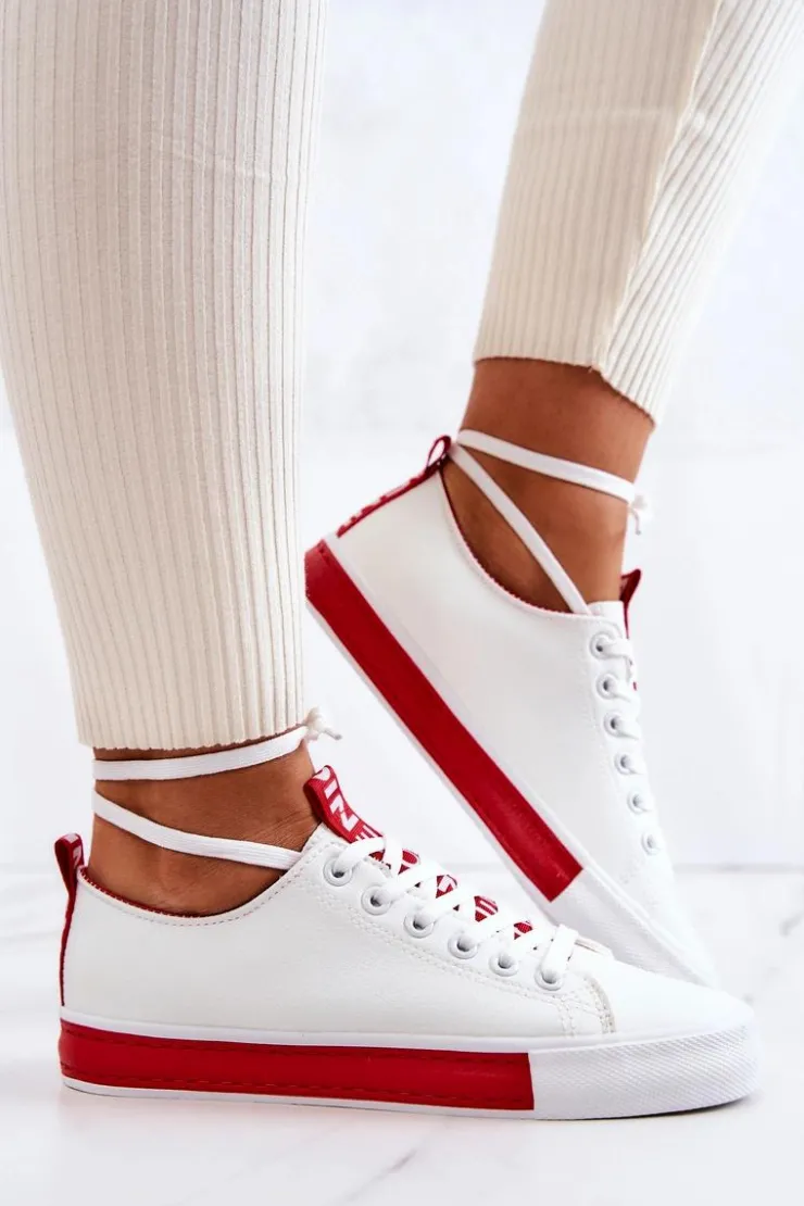 New Boto Damskie Skórzane Tenisówki Biało-Czerwone Mikayla