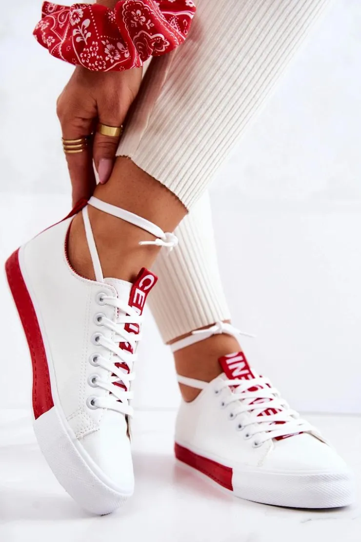 New Boto Damskie Skórzane Tenisówki Biało-Czerwone Mikayla