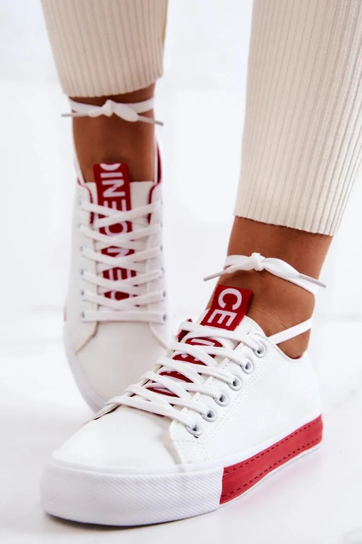 New Boto Damskie Skórzane Tenisówki Biało-Czerwone Mikayla