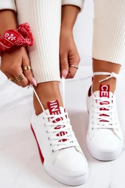 New Boto Damskie Skórzane Tenisówki Biało-Czerwone Mikayla