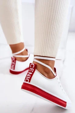 New Boto Damskie Skórzane Tenisówki Biało-Czerwone Mikayla