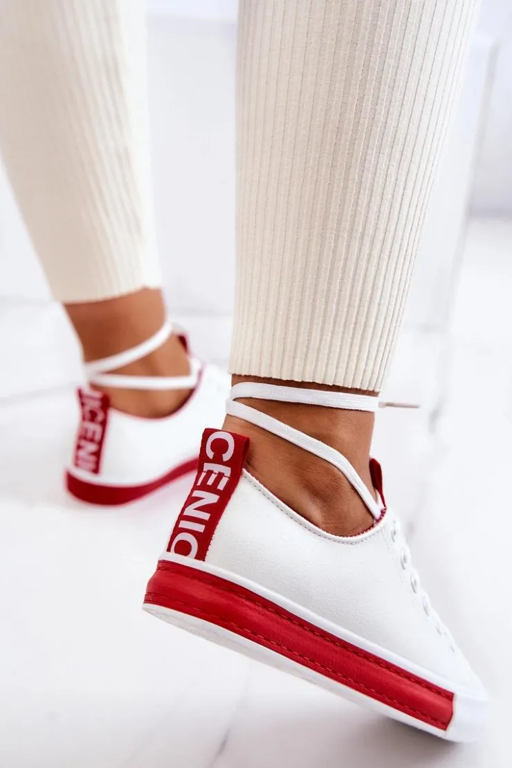 New Boto Damskie Skórzane Tenisówki Biało-Czerwone Mikayla