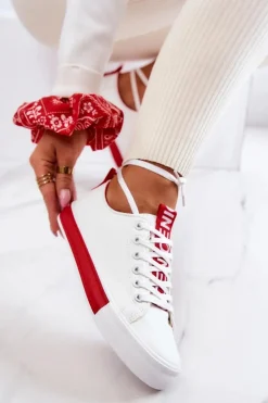 New Boto Damskie Skórzane Tenisówki Biało-Czerwone Mikayla