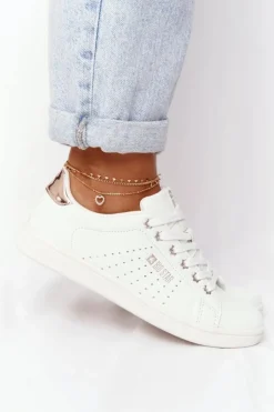 Sale Big Star Shoes Damskie Skórzane Tenisówki BIG STAR DD274583 Biało-Miedziane