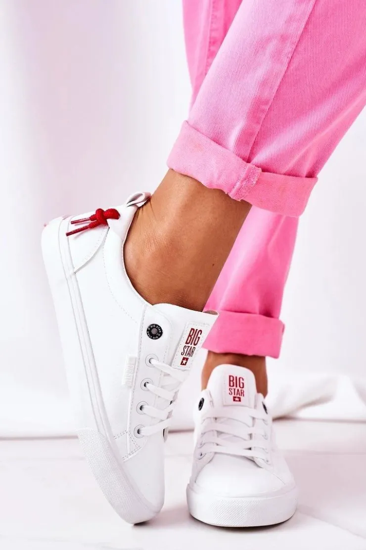 Big Star Shoes Trampki Damskie Big Star|Trampki Damskie Niskie*Damskie Skórzane Tenisówki BIG STAR GG274160 Białe