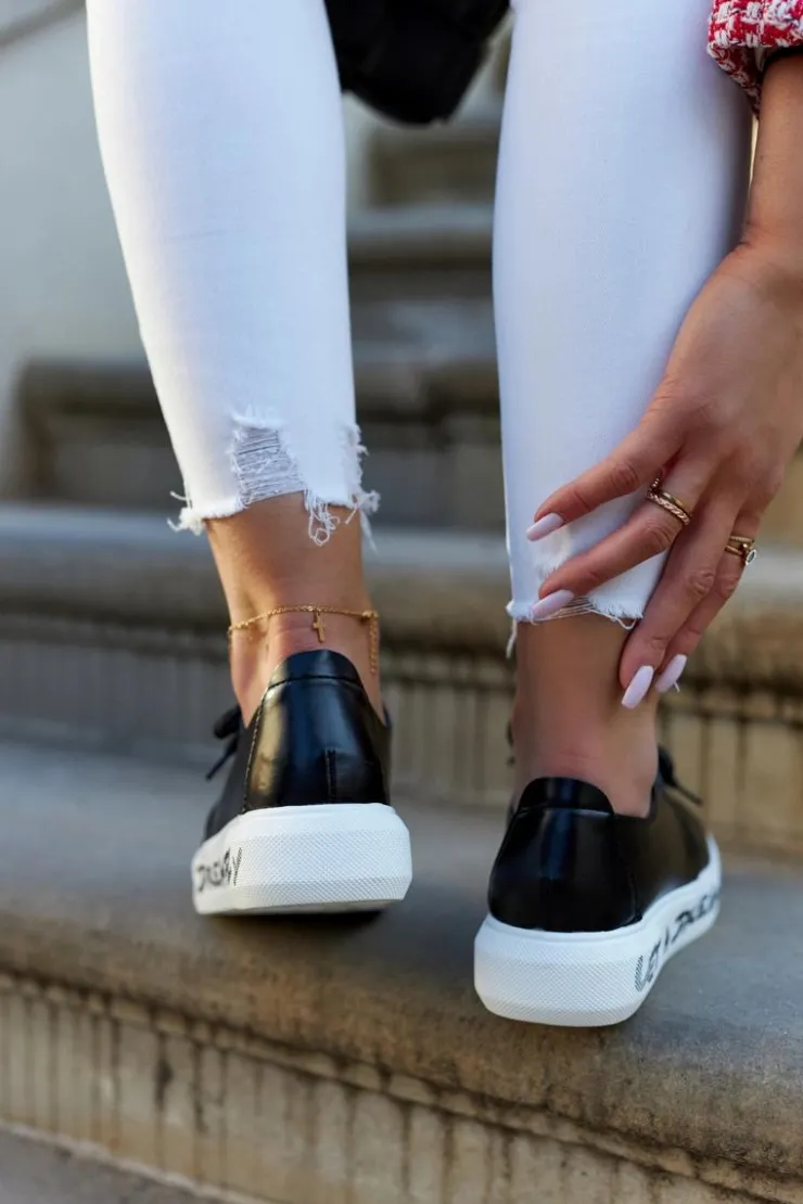 Discount Damskie buty S.Barski Damskie Skórzane Tenisówki Z Ozdobą Czarne Carrey