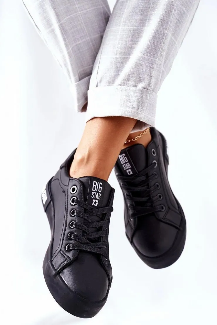 Sale Big Star Shoes Damskie Skórzane Tenisówki BIG STAR II274030 Czarne