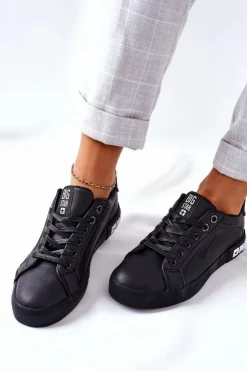 Sale Big Star Shoes Damskie Skórzane Tenisówki BIG STAR II274030 Czarne