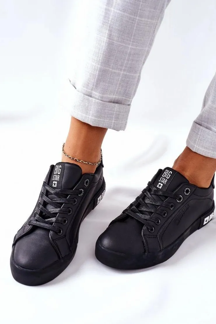 Sale Big Star Shoes Damskie Skórzane Tenisówki BIG STAR II274030 Czarne