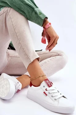 Big Star Shoes Damskie Skórzane Tenisówki Big Star EE274311 Biało-Czerwone