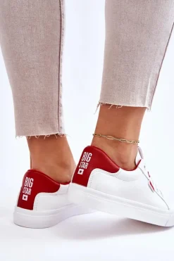Big Star Shoes Damskie Skórzane Tenisówki Big Star EE274311 Biało-Czerwone