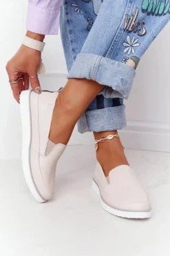 Damskie Damskie buty S.Barski Damskie Skórzane Tenisówki Slip-On S.Barski Beżowe