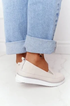 Damskie Damskie buty S.Barski Damskie Skórzane Tenisówki Slip-On S.Barski Beżowe