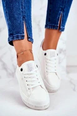 Big Star Shoes Trampki Damskie Big Star|Trampki Damskie Niskie*Damskie Skórzane Tenisówki Logowana Podeszwa Big Star GG274194 Białe