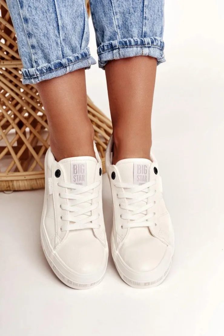 Big Star Shoes Trampki Damskie Big Star|Trampki Damskie Niskie*Damskie Skórzane Tenisówki Logowana Podeszwa Big Star GG274194 Białe
