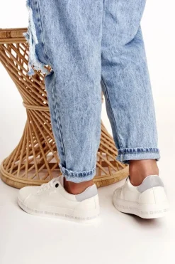 Big Star Shoes Trampki Damskie Big Star|Trampki Damskie Niskie*Damskie Skórzane Tenisówki Logowana Podeszwa Big Star GG274194 Białe