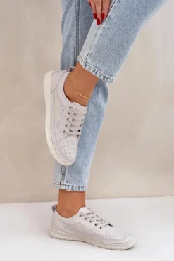 Evento Trampki Damskie Niskie*Damskie Skórzane Tenisówki Szare Cloesa Szary