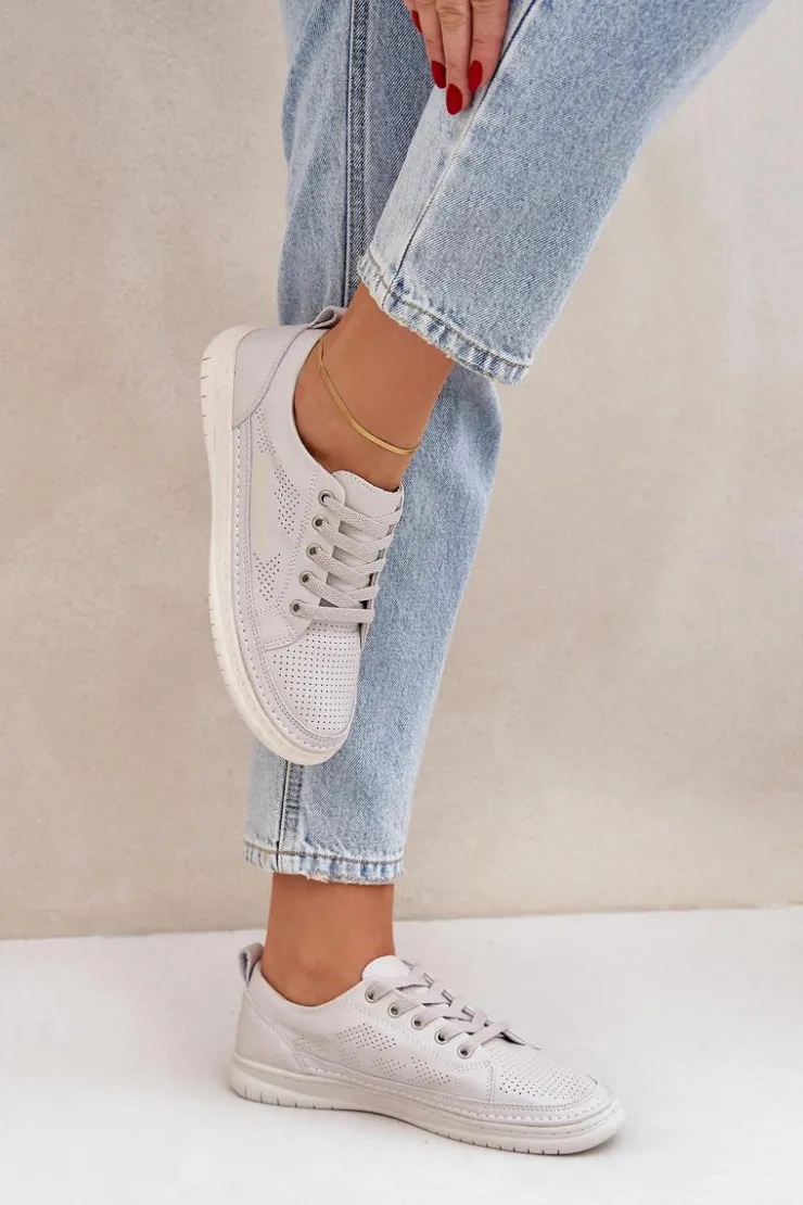 Evento Trampki Damskie Niskie*Damskie Skórzane Tenisówki Szare Cloesa Szary